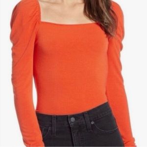 Something Navy Square Neck Puff Long Sleeve Top